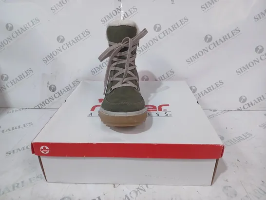 BOXED PAIR OF RIEKER ANTISTRESS HIKING BOOTS IN KHAKI - SIZE 5