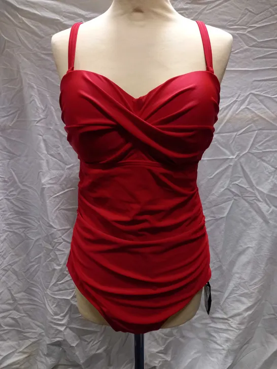 POURMOI SANTA MONICA STRAPLESS CONTROL SWIMSUIT, RED - SIZE UK 16 