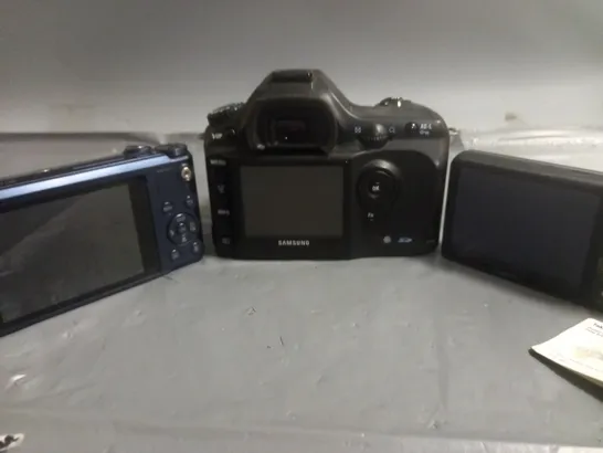 LOT OF 3 ASSORTED DIGITAL CAMERAS INCLUDES SAMSUNG GX 1S, SAMSUNG WB200F AND SONY CYBER SHOT