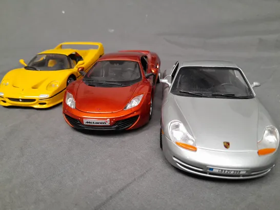 SET OF 3 BURAGO MODEL CARS TO INCLUDE MCLAREN, PORSHE AND FERRARI