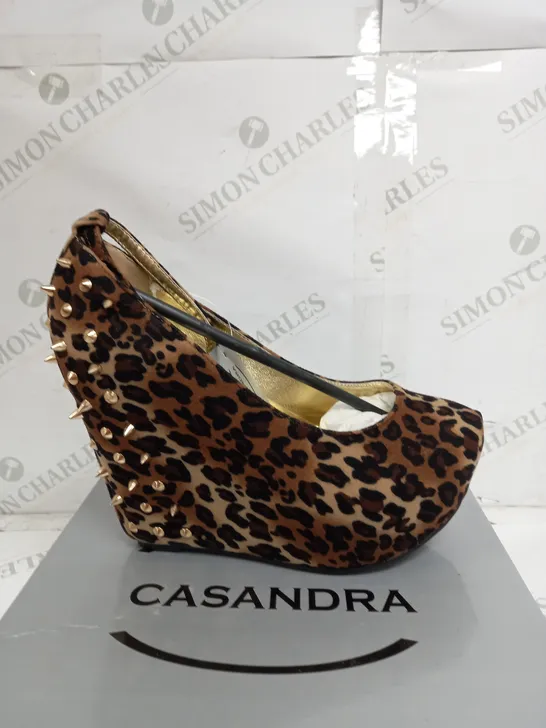 BOX OF 12 CASANDRA LEOPARD SUEDE HIGH HEELED SHOES 