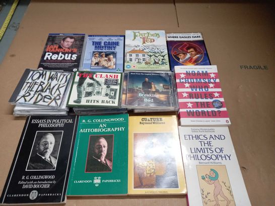 LARGE QUANTITY OF ASSORTED MEDIA ITEMS TO INCLUDE BOOKS, CDS AND DVDS