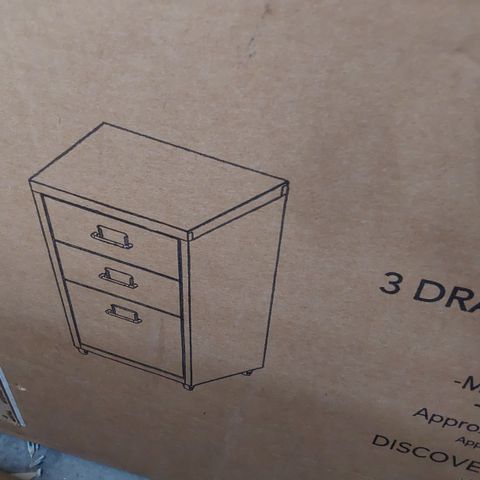 BOXED DESIGNER OCHRE 3 DRAWER FILING CABINET H48 W28 D41cm 