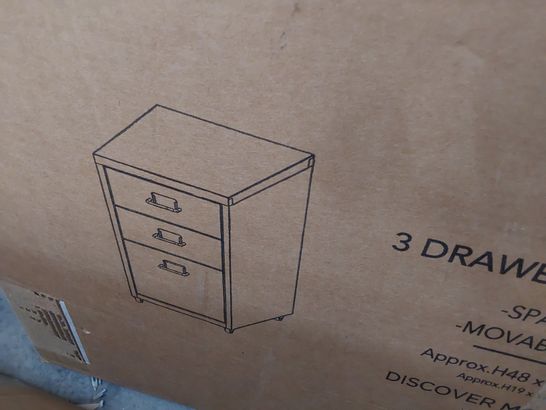 BOXED DESIGNER OCHRE 3 DRAWER FILING CABINET H48 W28 D41cm 