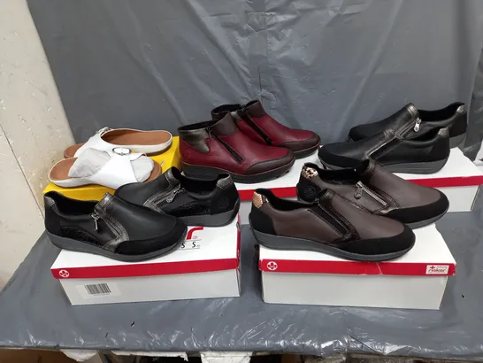 BOX OF FIVE ASSORTED PAIRS OF SHOES TO INCLUDE STRIVE WHITE SANDALS SIZE 6 , ETC