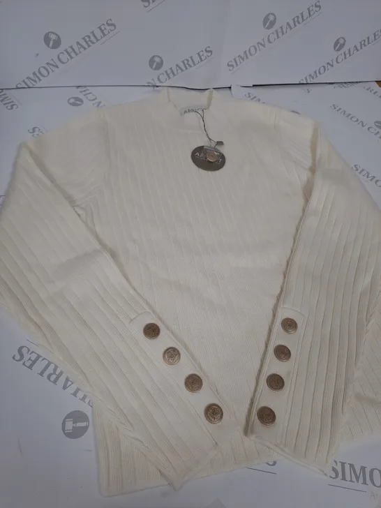 APRICOT RIB CREW NECK GOLD BUTTONS - UK SIZE 10