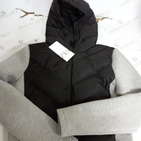 ZARA HOODED JACKET IN BLACK & GREY - XL