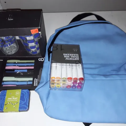 LOT OF 5 ASSORTED ITEMS TO INCLUDE DUAL TIP MARKERS AND PU BACKPACK 