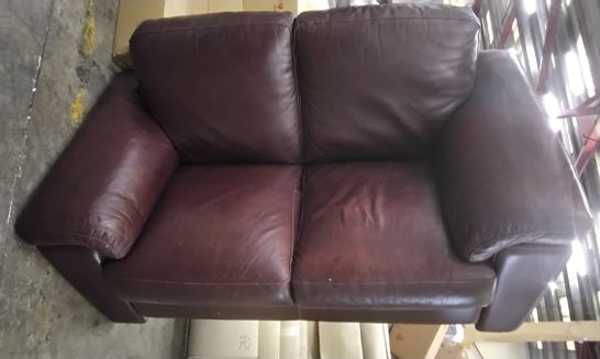 DESIGNER DARK RED LEATHER 2 SEATER SOFA 