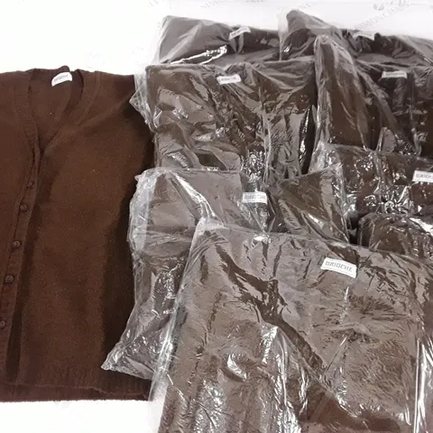 LOT OF 8 BAGGED BRIOCHE BROWN V-NECK CARDIGANS - VARIOUS SIZES 