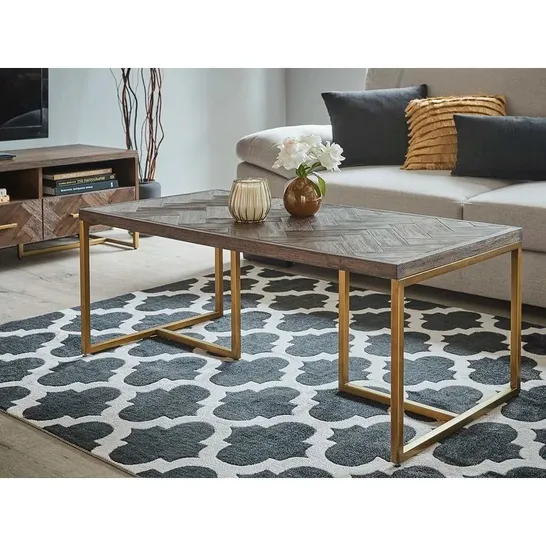 BOXED FINO COFFEE TABLE IN BROWN TOP GOLD BRUSH LEGS - 1OF1