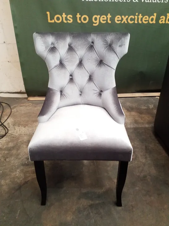 SILVER FABRIC BUTTON BACK DINING CHAIR