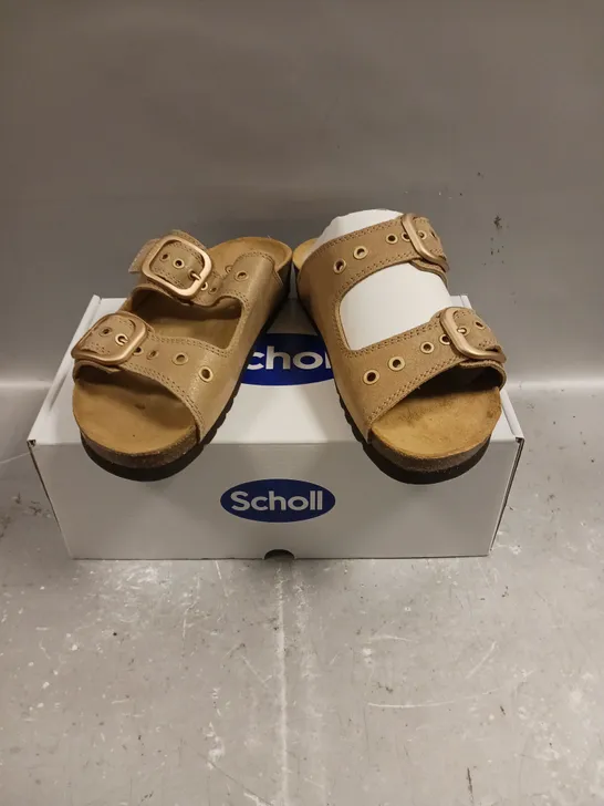 BOXED PAIR OF SCHOLL LEATHER SOFTSTEP OPEN TOE SHOES - 6