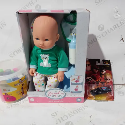 BOX OF APPROXIMATELY 5 ASSORTED TOYS AND GAMES TO INCLUDE JAKKS INCREDIBLES 2 INCREDIBLE, MY SWEET BABY POTTY TRAINING DOLL, LITTLE BRIAN PAINT STICKS, ETC