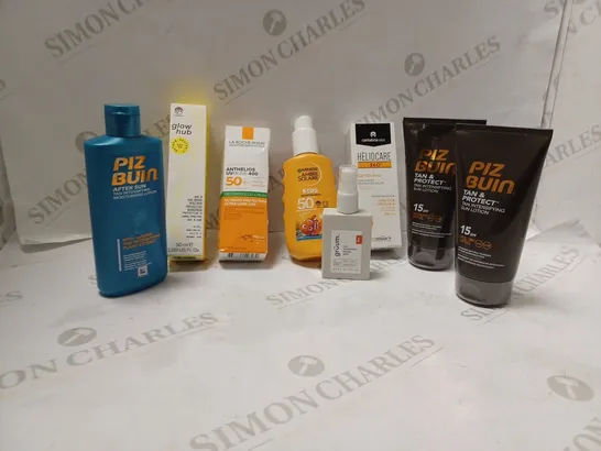 EIGHT BOXED SUN CARE PRODUCTS INCLUDING PIZ BUIN, AMBRE SOLAIRE AND HELIOCARE