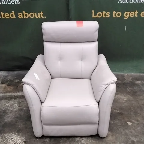 QUALITY ITALIAN DESIGNER PLUTONE POWER RECLINER ARMCHAIR IN WHITE GREY LEATHER