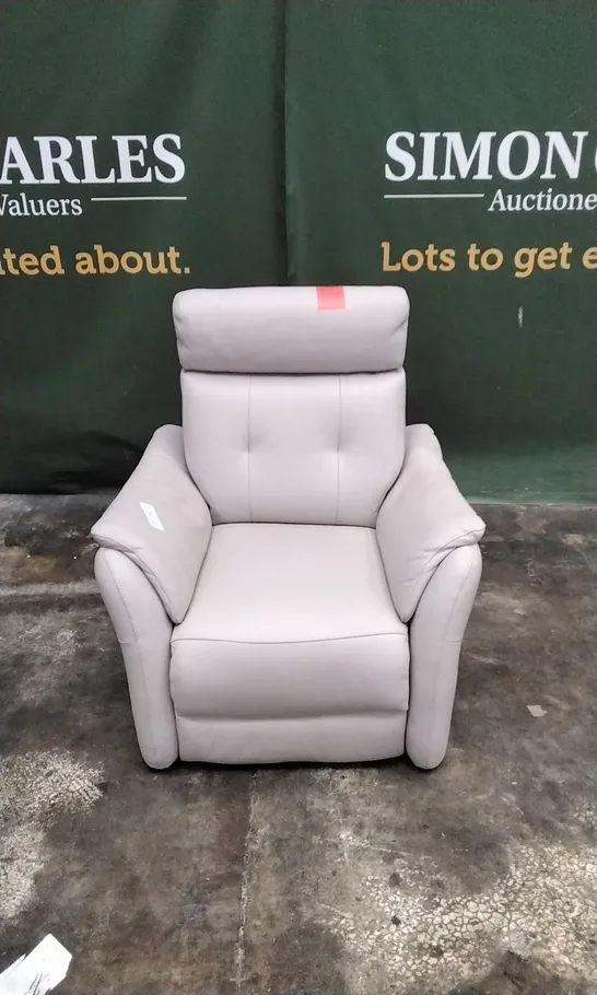 QUALITY ITALIAN DESIGNER PLUTONE POWER RECLINER ARMCHAIR IN WHITE GREY LEATHER