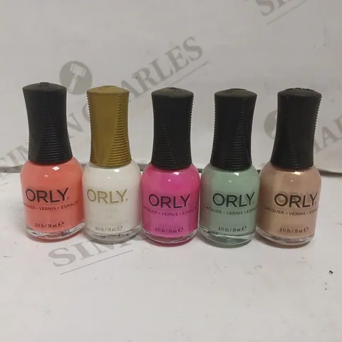 BOX OF APPROX 12 ASSORTED ORLY NAIL POLISH IN VARIOUS COLOURS.  