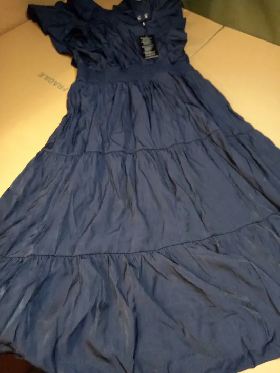 HOMEYBEE NAVY BRUSHED SATIN TIERED FLOWING DRESS