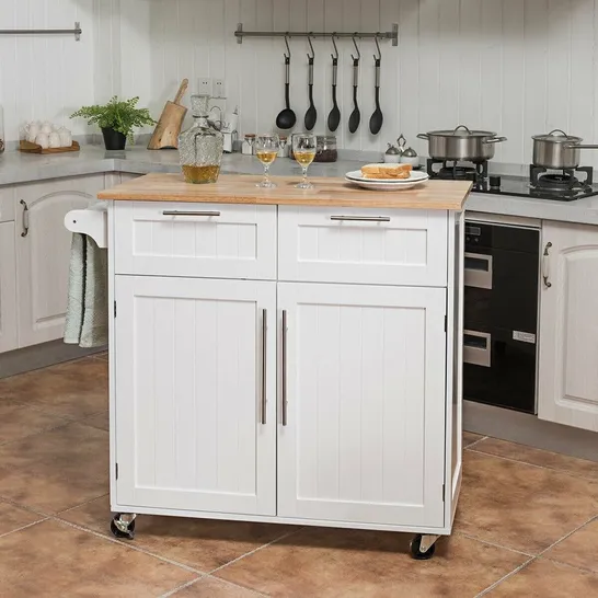 BOXED COSTWAY ROLLING KITCHEN CART ISLAND HEAVY DUTY STORAGE TROLLEY CABINET UTILITY - WHITE