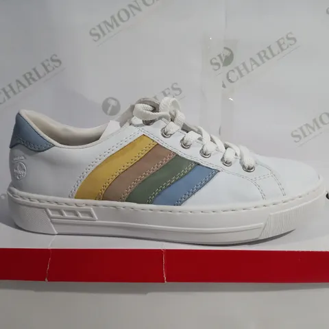 BOXED RIEKER ANTISTRESS WHITE RAINBOW TRAINERS - SIZE 6 1/2
