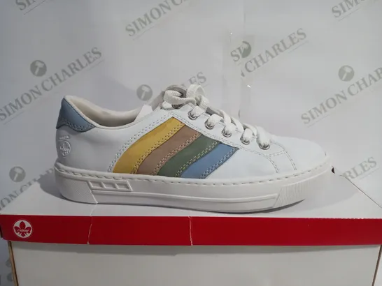 BOXED RIEKER ANTISTRESS WHITE RAINBOW TRAINERS - SIZE 6 1/2