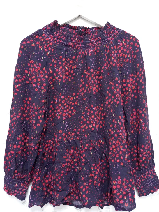 MONSOON MANON FLORAL TOP IN NAVY/RED - SMALL