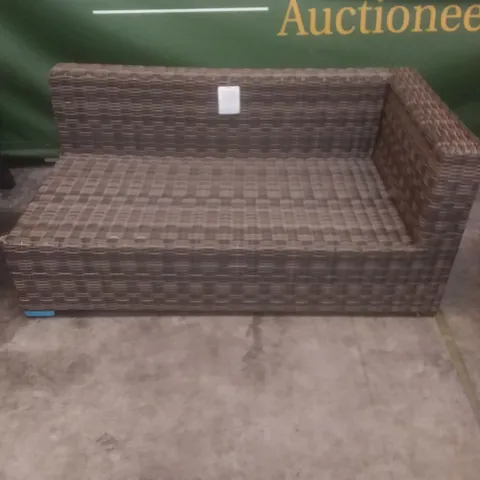 RATTAN EFFECT 2 SEATER GARDEN SOFA SECTION BROWN