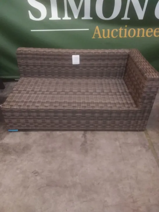 RATTAN EFFECT 2 SEATER GARDEN SOFA SECTION BROWN