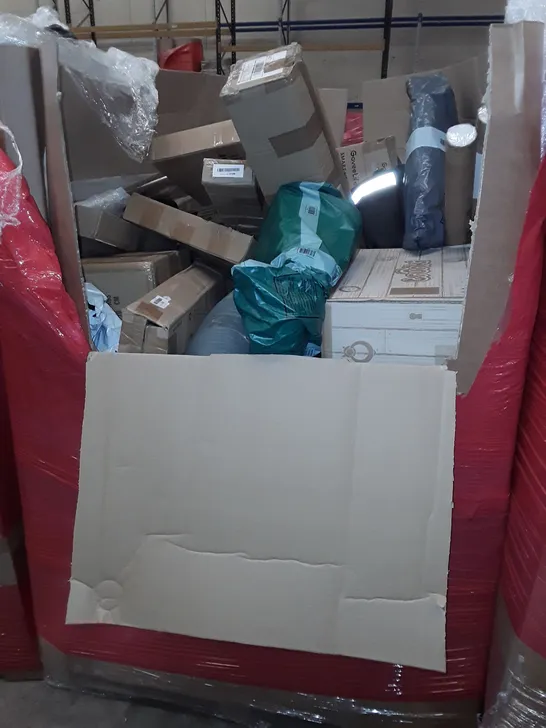 PALLET OF ASSORTED HOUSEHOLD ITEMS TO INCLUDE NAPPY DISPOSAL SYSTEM, DOORMAT, LAWN EDGING AND TRUNKI LUGGAGE CASE