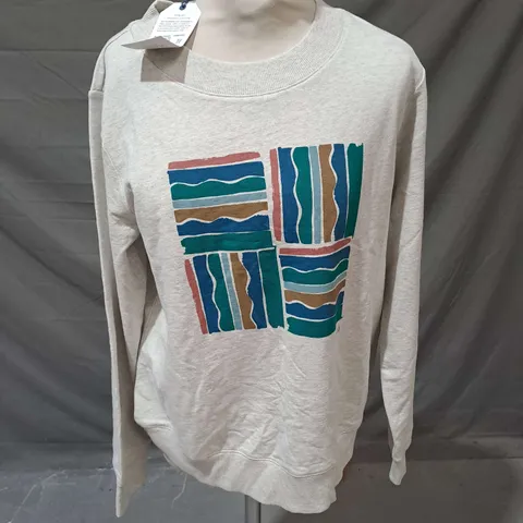 SEASALT CORNWALL BRIGHT WAVE SWEATSHIRT IN BRUSHSTROKE STAMP CHALK SIZE 12