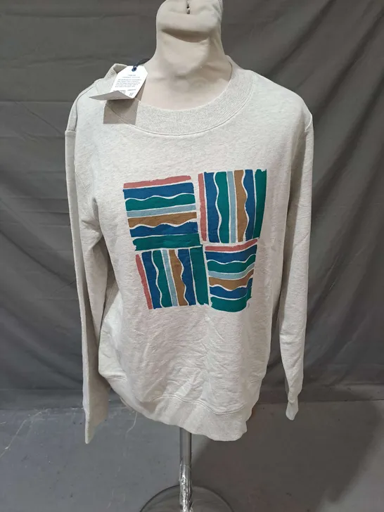 SEASALT CORNWALL BRIGHT WAVE SWEATSHIRT IN BRUSHSTROKE STAMP CHALK SIZE 12