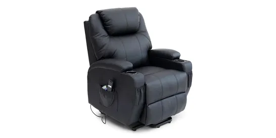 BOXED BLACK LEATHER POWERED RISE & RECLINING EASY CHAIR (2 BOXES)