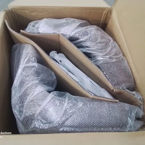 A BOXED PAIR OF BROWN FAUX LEATHER UPHOLSTERED DINING CHAIRS