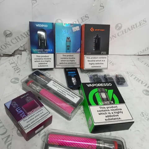 BOX OF APPROXIMATELY 10 ASSORTED E-CIG PRODUCTS TO INCLUDE ASPIRE, OXVA, VAPORESSO ETC