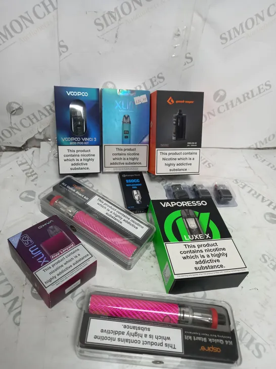 BOX OF APPROXIMATELY 10 ASSORTED E-CIG PRODUCTS TO INCLUDE ASPIRE, OXVA, VAPORESSO ETC