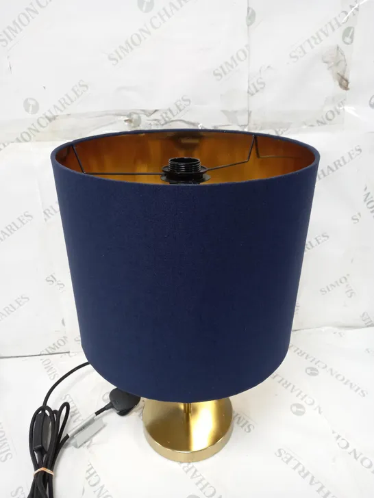 ALISON CORK PARROT TABLE LAMP IN GOLD EFFECT WITH BLUE LAMP SHADE