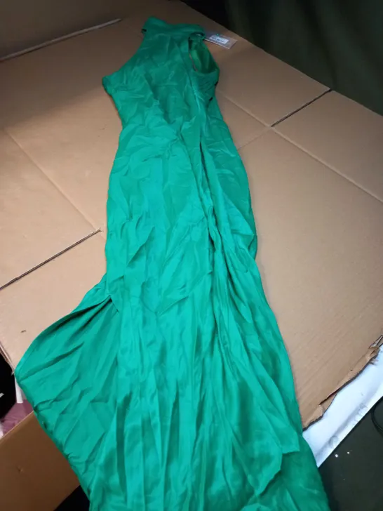 MESHKI GREEN SATIN DRAPE BACK MAXI DRESS - MEDIUM