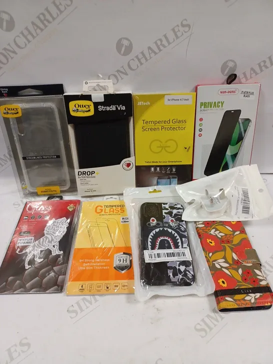 BOX TO CONTAIN APPROX. 25 X ASSORTED PHONE ACCESSORIES. INCLUDES PHONE CASES, CHARGERS & SCREEN PROTECTORS ETC. 