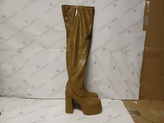 PAIR OF KOI DESIGNER VEGAN THE REFINED KHAKI UNIFLEX WIDE THIGH HIGH BOOTS - SIZE 9