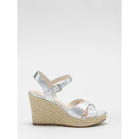 RUTH LANGSFORD WEDGE SANDAL- SILVER SIZE 7 