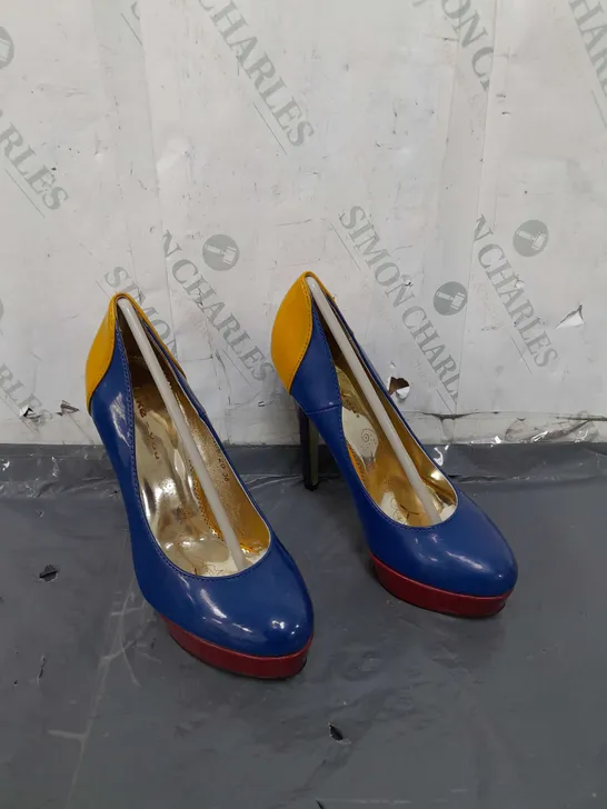 PAIR OF LIKE YOU MULTI-COLOUR HIGH HEELED SHOES - SIZE 36 