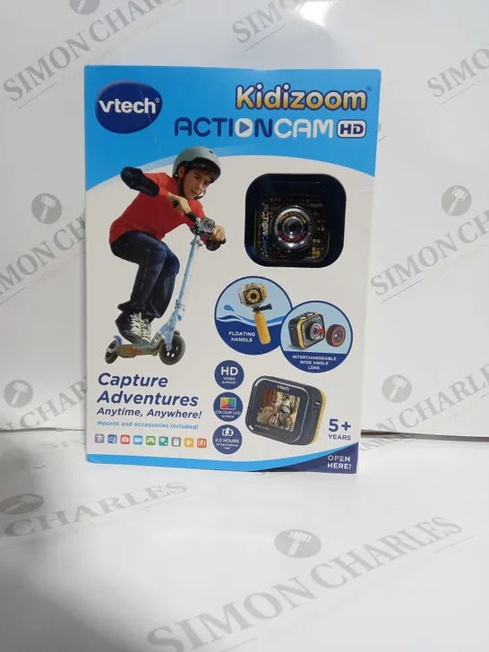 BOXED VTECH KIDIZOOM ACTIONCAM WITH HD VIDEO SUPPORT , COLOUR LCD SCREEN , 2.5 HOURS OF RECORDING TIME