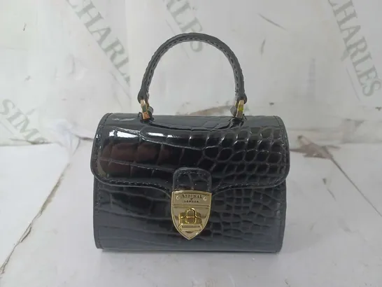 ASPINALL LONDON MAYFAIR NANO BAG IN CROC BLACK