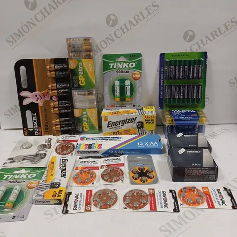 BOX TO CONTAIN APPROX. 22 X PACKS OF ASSORTED BATTERIES. SPECIFICATIONS & BRANDS VARY 