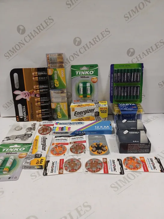 BOX TO CONTAIN APPROX. 22 X PACKS OF ASSORTED BATTERIES. SPECIFICATIONS & BRANDS VARY 