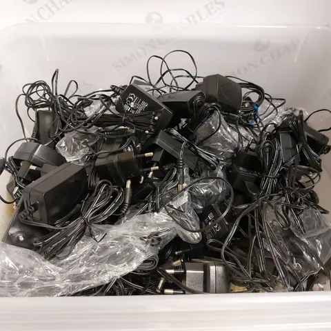 BOX OF APPROX 50 ASSORTED POWER CABLES FOR VARIOUS ITEMS 