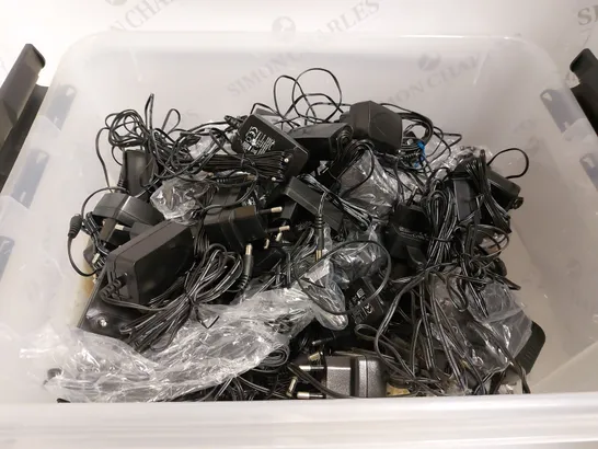 BOX OF APPROX 50 ASSORTED POWER CABLES FOR VARIOUS ITEMS 