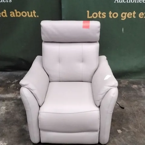 QUALITY ITALIAN DESIGNER PLUTONE POWER RECLINER ARMCHAIR IN WHITE GREY LEATHER