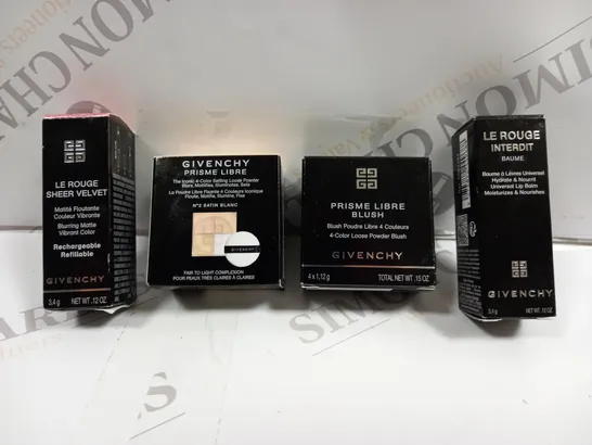 4 ASSORTED GIVENCHY ITEMS TO INCLUDE LIPSTICK, BLUSH, LOOSE POWDER ETC